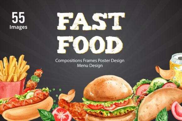 Download Fastfood Watercolor Illustrarion Set - Fastfood Collection