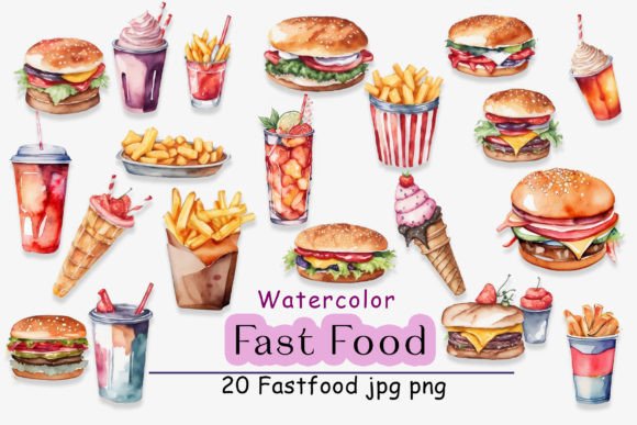 Download 20 Watercolor Fastfood Png Clipart - Fastfood Collection